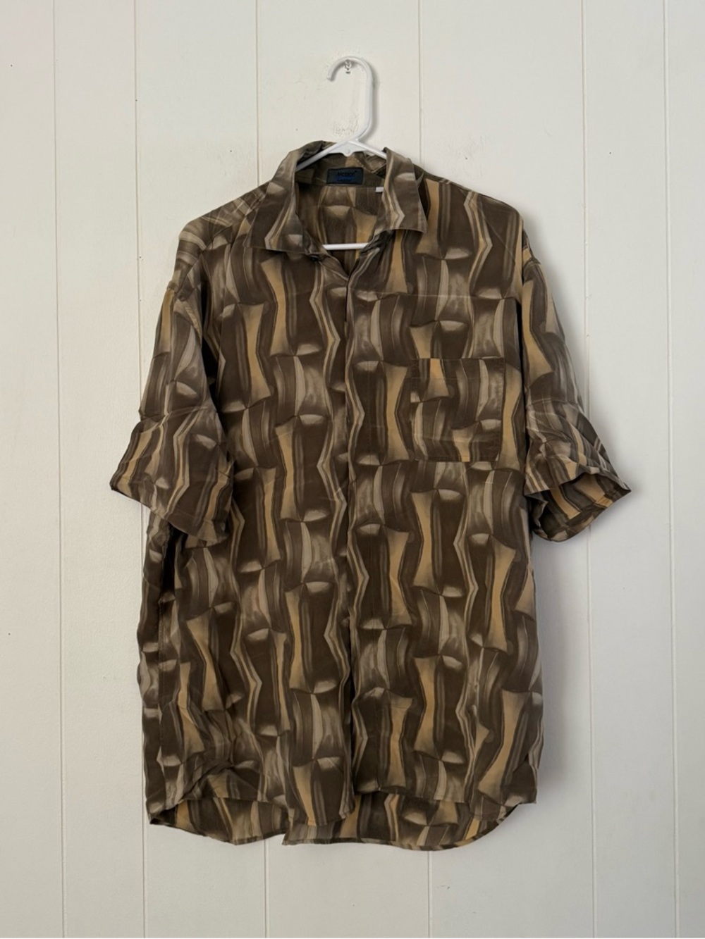 Messori Men's Short-Sleeve Button-Down Shirt in Brown Abstract Print XXL
